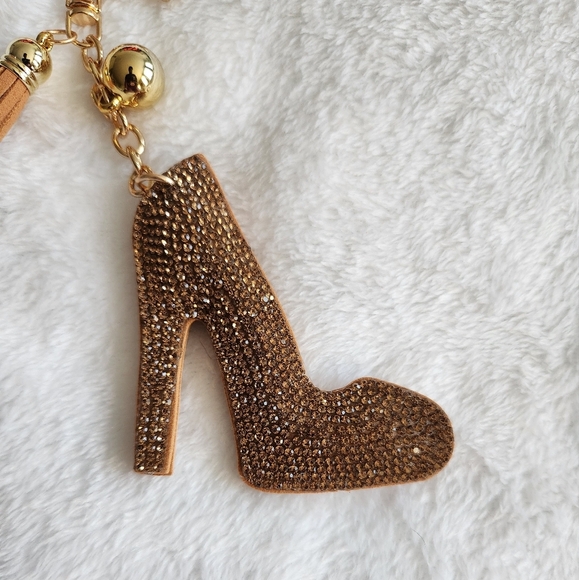 Gold Rhinestone High Heel Keychain Bag Charm - Picture 4 of 4